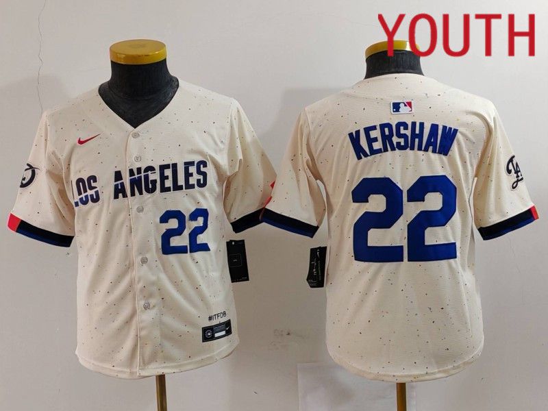 Youth Los Angeles Dodgers #22 Kershaw Cream Fashion Nike Game MLB Jersey style 7013->youth mlb jersey->Youth Jersey